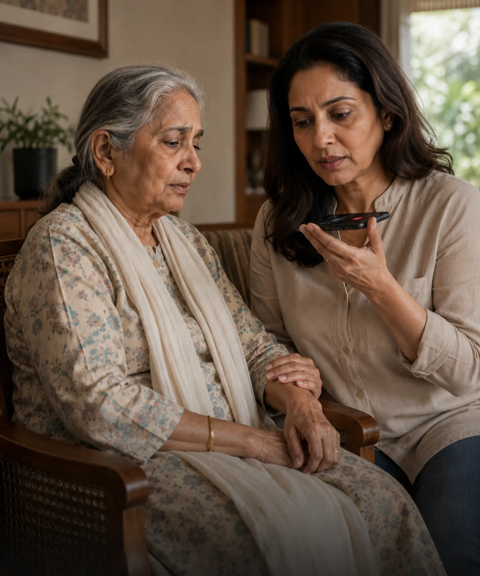 A family member staying with the person after the response