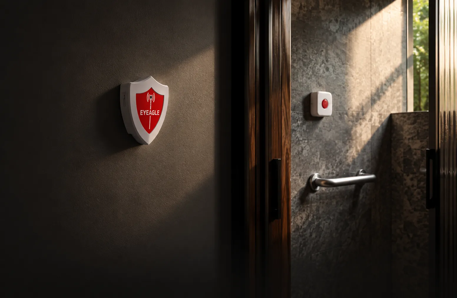 EyEagle SOS hardware installed in a bathroom