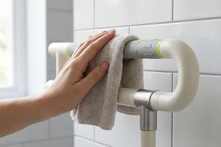 EyEagle grab bar being wiped clean