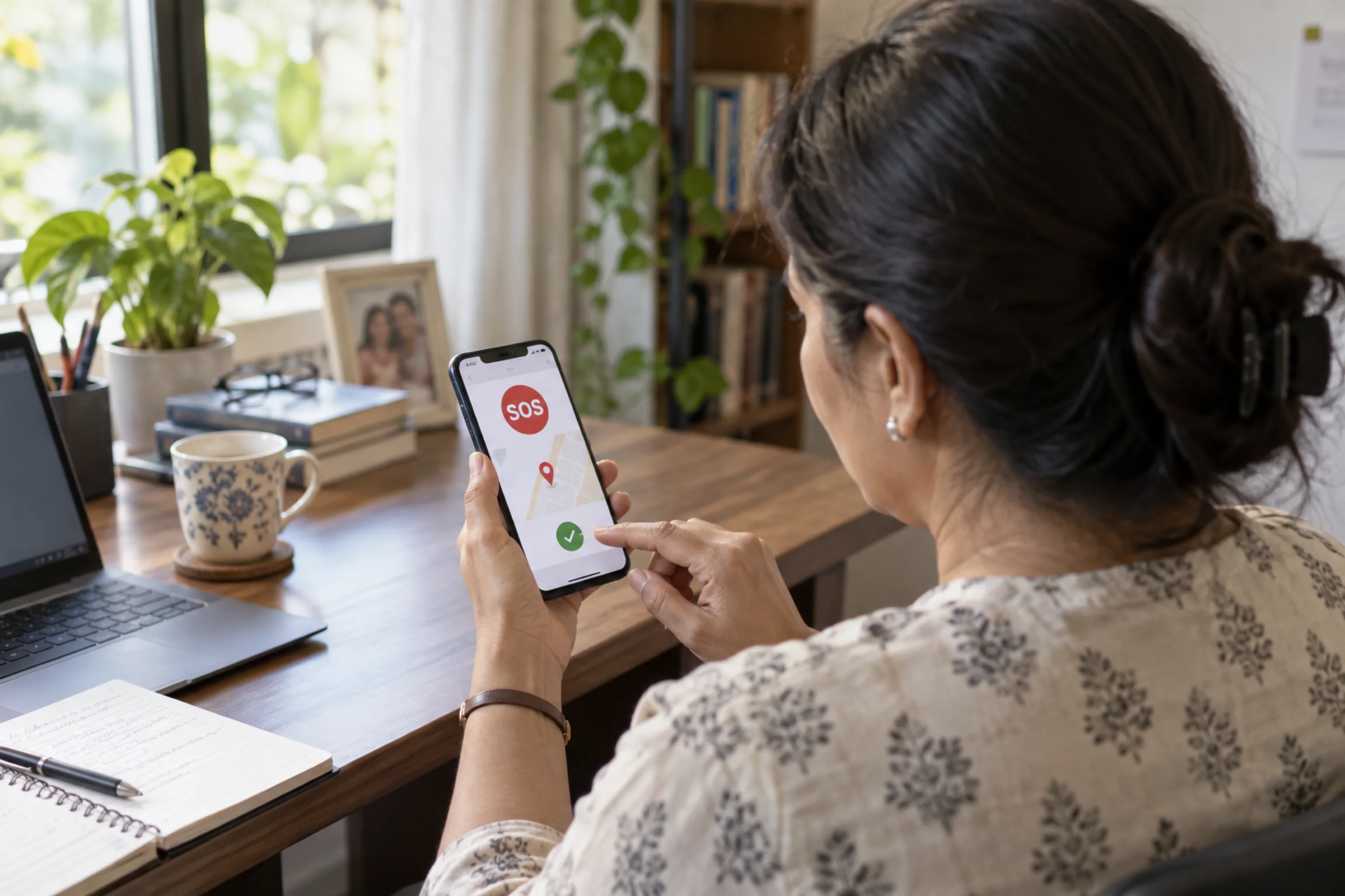 A family member receiving an SOS alert on a phone