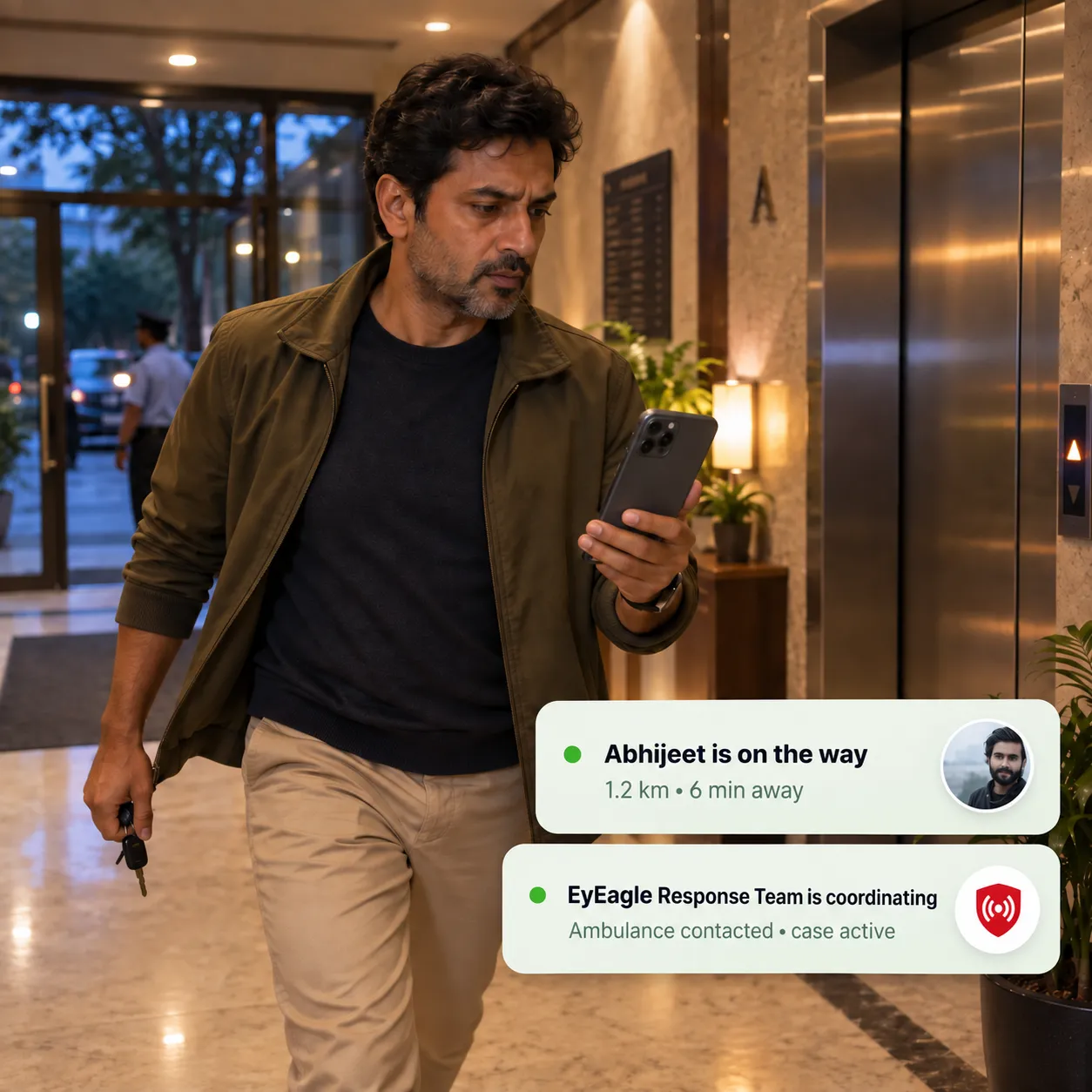 A family member following a live EyEagle response on his phone