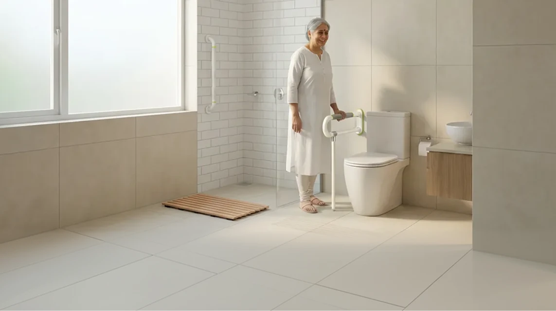 EyEagle bathroom protection supports installed in a home