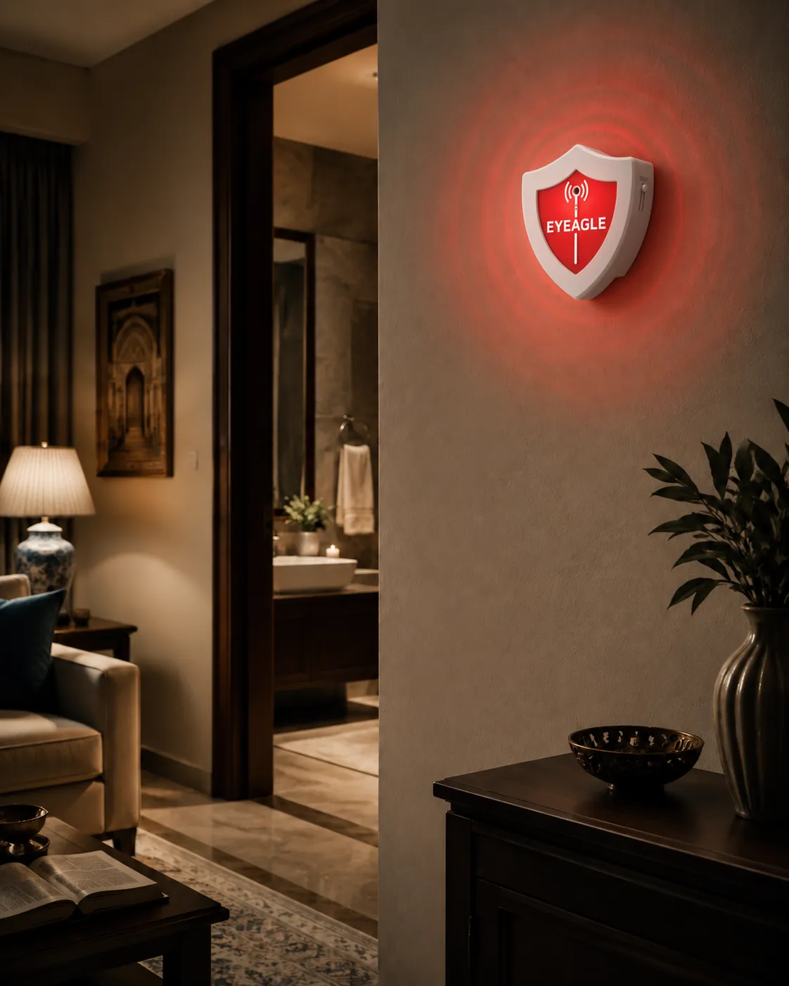 The alarm sounds inside the home