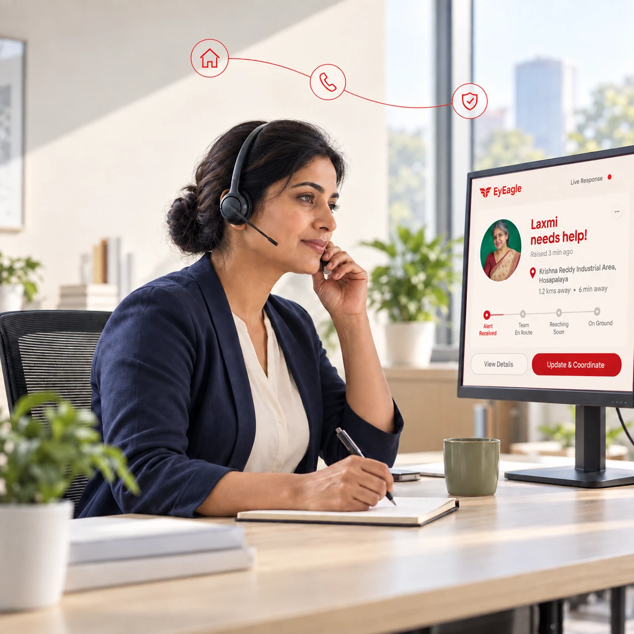 An EyEagle response professional coordinating an alert
