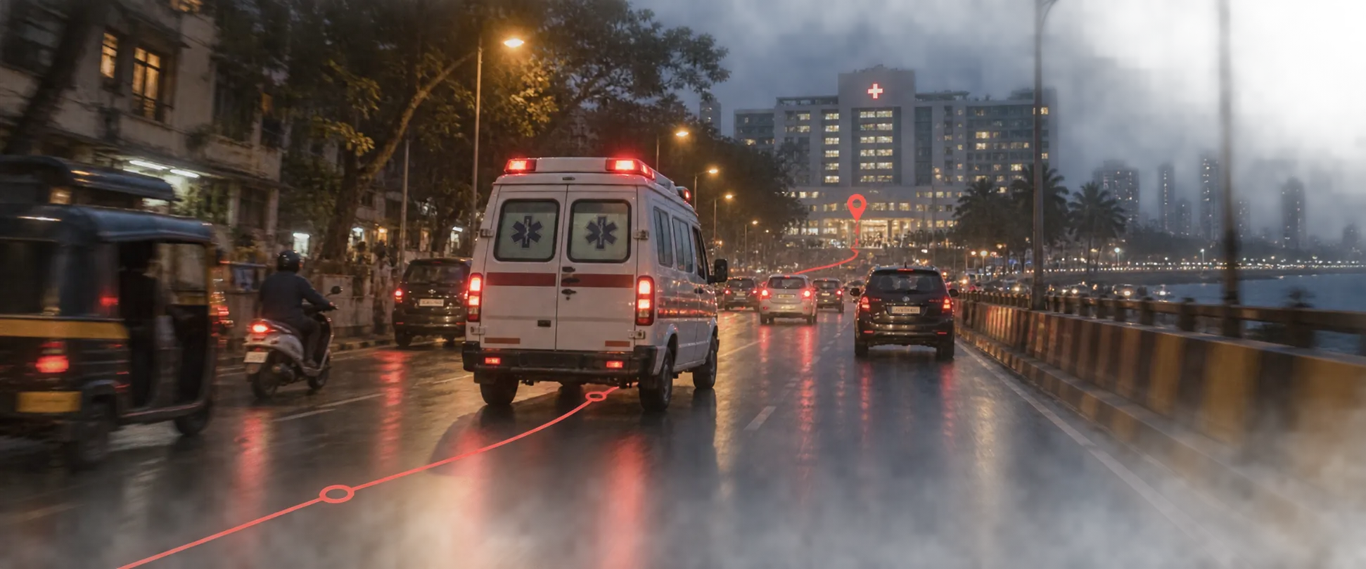 An ambulance arriving during an emergency response