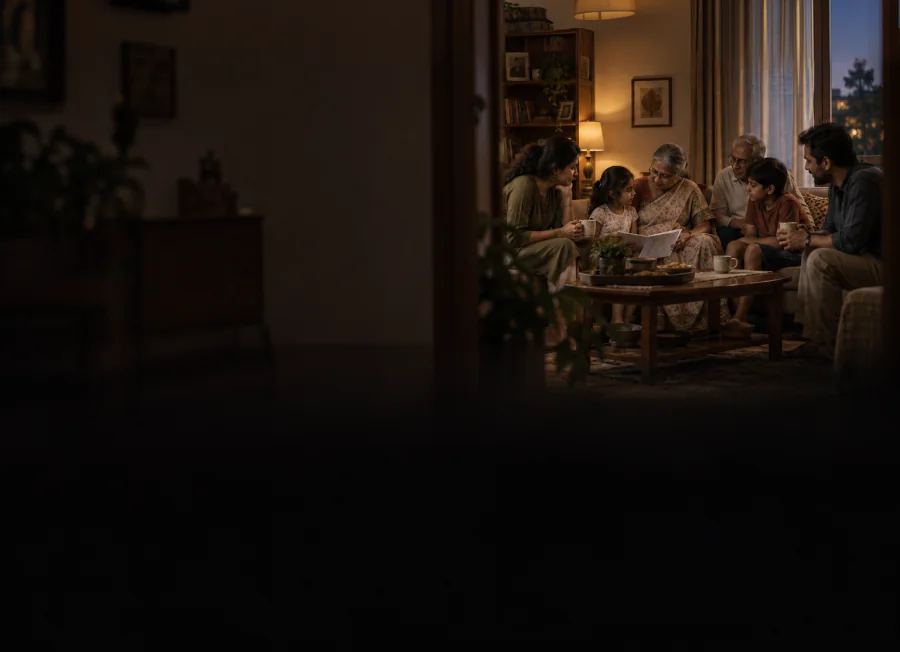A multigenerational Indian family spending time together at home